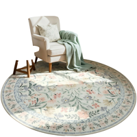 Tapis rond en fausse laine beige à motifs floraux Lahome Sylvie 6' – Lavable en machine, antidérapant, à poils ras, idéal pour chambre d'enfant, chambre à coucher, coin douillet ou décoration d'angle.