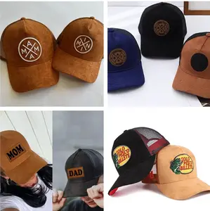 Cappelli da camionista in pelle scamosciata con Logo personalizzato 3D cappuccio in rete ricamato