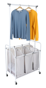 Cesto per Biancheria Moderno <span class=keywords><strong>in</strong></span> <span class=keywords><strong>Tessuto</strong></span> a 3 Scomparti con Rivestimento <span class=keywords><strong>in</strong></span> Polvere, Grande Capacità, Robusto Portabiancheria <span class=keywords><strong>in</strong></span> Metallo, Cesto per Vestiti Sporchi - Product Image 6