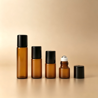 Flacon compte-gouttes en verre ambré miniature de 1 ml, 2 ml, 3 ml, 5 ml pour huiles essentielles et parfums, avec bille roulante en acier inoxydable et bouchons noirs