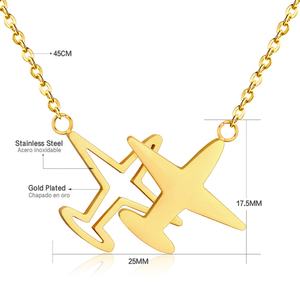 Collar de moda con colgante doble de avión, de acero inoxidable brillante, chapado en oro de 18K, con cadena de eslabones, joyería llamativa al por mayor - Product Image 2