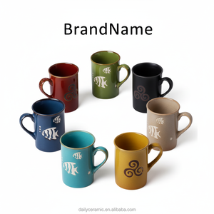 Ensemble de tasses à <span class=keywords><strong>café</strong></span> en grès avec logo personnalisé en relief, tasse à thé en céramique de 350 ml pour un usage quotidien, cadeau de bureau, cuite à haute température - Product Image 2
