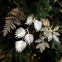 Feuilles de fougère artificielles transfrontalières, feuilles dorées, paillettes dorées, poudre adhésive, branches décoratives pour arbres de Noël