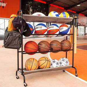 حامل تخزين كرات المرآب 4 طبقات رف الكرة المتداول كرات تنظيم الرياضة المعدات مع عجلات - Product Image 6