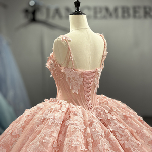 Robe de Quinceañera de luxe rose poudré Dy1552 avec appliques florales 3D, corset perlé, tulle scintillant, robe de bal de princesse Jancember - Product Image 4