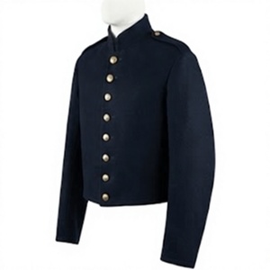 Veste en laine 100% pour homme, bleu foncé vintage, col montant, simple boutonnage, uniforme d'hiver - Product Image 5
