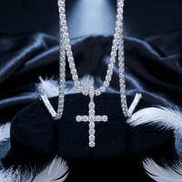 Collier pendentif croix en moissanite, chaîne tennis, entièrement pavé, en argent 925, style hip-hop, religieux, pour homme, bijoux personnalisés, cadeau