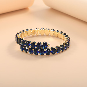 Fashion <b>Bangle</b> <b>Copper</b> Alloy Gold Plated Blue Zircon Adjustable Elastic Bracelet For Women Party Jewelry - Product Image 1