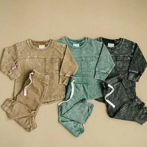 Schlussverkauf Säure-Wäsche-Set für Babys Jungen weiche Baumwolle französisches Terry-Bekleidungs-Set für Kleinkinder