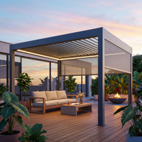 Pérgola con Techo de Lamas Ajustables Anyhoo, Resistente al Sol, Impermeable, Marco de Aluminio, Perfil Exterior con Recubrimiento en Polvo, Resistente al Viento, Duradera, con LED
