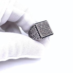 Men's <b>Titanium</b> Steel <b>Ring</b> Geometric Pattern Micro Pave <b>Black</b> Gemstone Fashion Jewelry Gift - Product Image 3