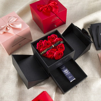 Boîte cadeau double couche gaufrée pour bijoux, rose éternelle, rouge à lèvres, collier, bague, Saint-Valentin, anniversaire