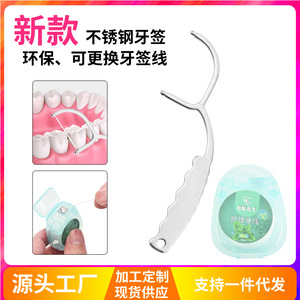 Eco-friendly stainless steel dental floss handle, interdental cleaning <b>toothpick</b> stick, tooth pick, portable home dental care - Product Image 5