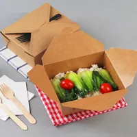 Emballage de livraison Offre Spéciale jetable Boîte de papier kraft brun à emporter Conteneur de nourriture à emporter écologique Boîte à lunch bio