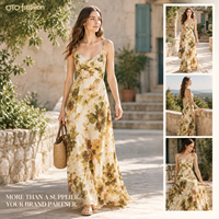 Robe longue à imprimé floral pour femmes, bretelles spaghetti, col en V, longueur au sol, soirée, personnalisable OEM ODM
