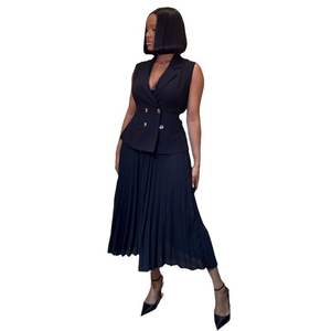 Ensemble décontracté d'été 2026 pour <span class=keywords><strong>femme</strong></span> – Gilet croisé uni et jupe plissée respirante à séchage rapide – Style Europe et États-Unis - Product Image 1