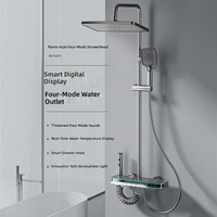 Ensemble de douche mural moderne avec affichage numérique 4 fonctions, pommeau de douche effet pluie, douchette à main et mitigeur, finition chromée