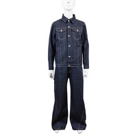 Conjunto de 2 Piezas de Mezclilla TOPSHOW, Chaqueta de Mezclilla Vintage con Costuras en Bloques de Color y Algodón Grueso Personalizado para Hombre