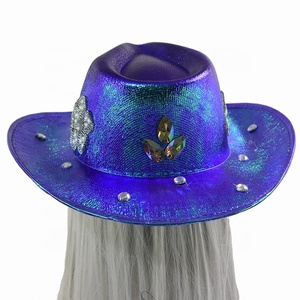 מפעל manwu יוקרתי כובע קאובוי מערבי כחול עם rhinestone עבור מסיבות חופים פסטיבלי בחוץ - Product Image 4