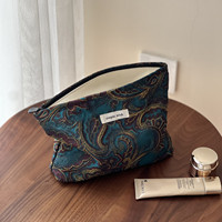 Nouvelle Trousse de Maquillage Rétro en Toile Dorée Jacquard Style National Chinois avec Fermeture Éclair, Sac à Main Multifonctionnel