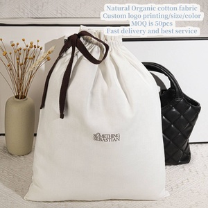 Sacs à chaussures en coton sergé imprimés avec logo, sacs à poussière portables personnalisés en coton pour vêtements, maillots de bain et shopping, vente en gros - Product Image 1