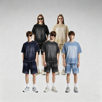 Ensemble short et t-shirt gaufré pour homme, haute qualité, respirant, coutures contrastées, style rétro, coupe oversize, 2 pièces