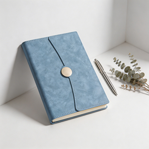 Blue Imitation Leather Hardcover <b>Diary</b> With Gold Snap Closure And Sewing Binding - Product Image 4