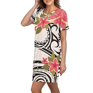 Customized Printed Summer Women's Round Neck Dress Loose Skirt Daily Comfort Plus Size Short Sleeve Midi Dress 5XL Wholesale
