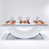 Support d'affichage optique blanc avec base incurvée, cadre métallique, présentoir de table pour lunettes, miroirs ronds, CE ETL pour magasin d'optique