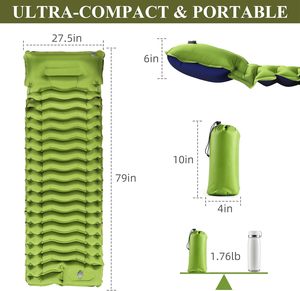Matelas de camping gonflable ultraléger avec oreiller et pompe à pied, matelas de camping compact extra épais - Product Image 5