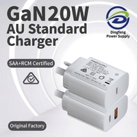 Chargeur rapide GaN portable double port Type-C 20W certifié SAA, norme australienne, compatible avec les téléphones