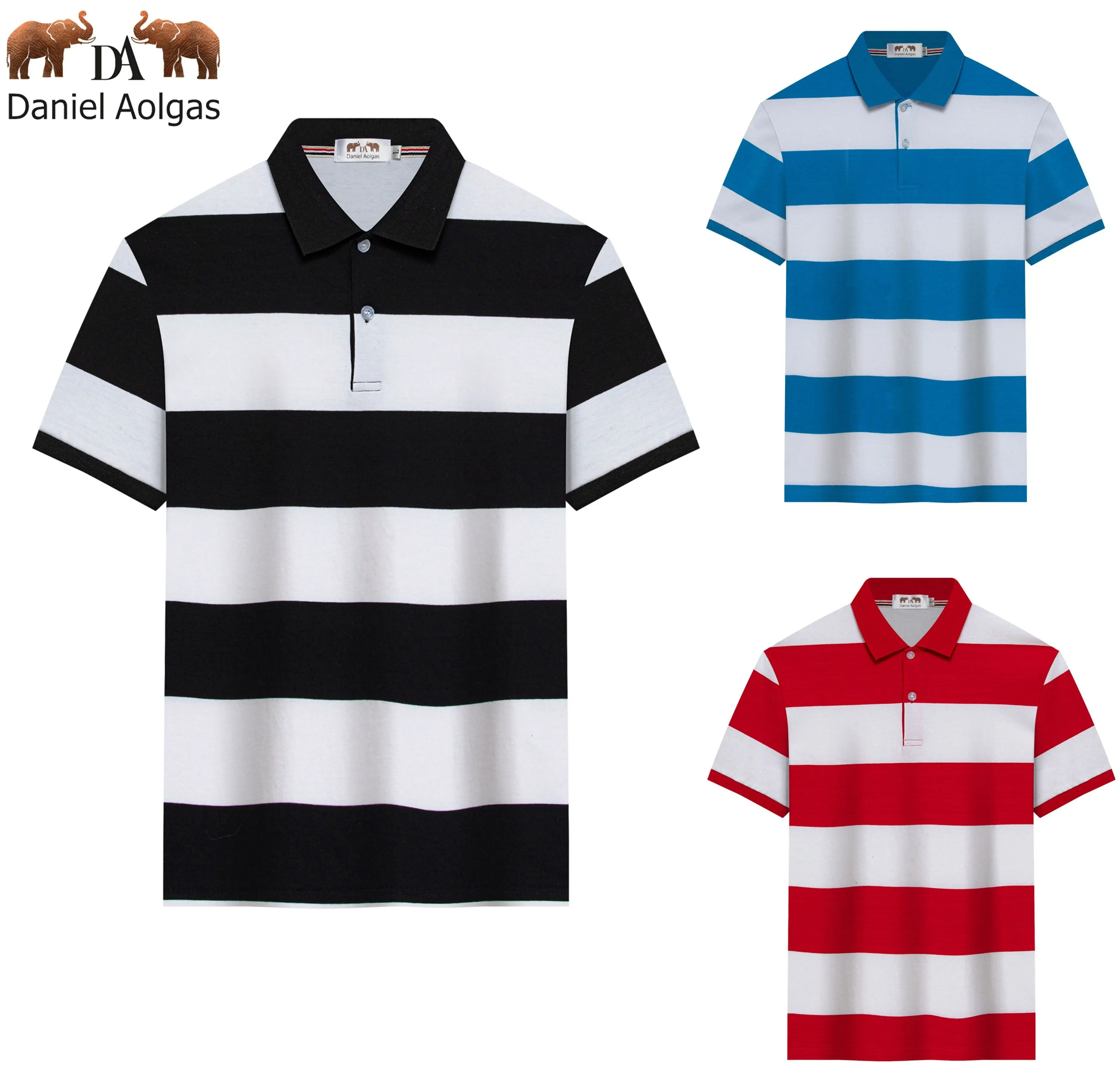 Summer high quality black and white branded polo t shirt for men polo shirt pima cotton striped multi stripe color polo shirts