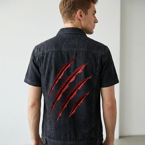 Camiseta de estilo vaquero para hombre, manga corta, cuello redondo, estampado de garra, corte regular informal, 100% algodón, transpirable, de Bangladesh - Product Image 6