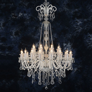 <b>Crystal</b> <b>Chandelier</b> E26 Bulb Base 3500K Warm White LED Light Source Stainless Steel Adjustable Height Remote Control Pendant - Product Image 2