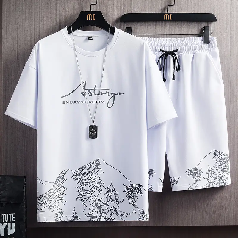 Casual Men's T Shirt And Short Set Summer Short Sleeve Tops And Pants Suits Breathable T Shirt Running Set
