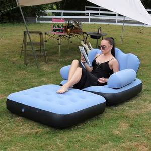 Home Inflatable <b>Sofa</b> <b>Bed</b> Thickened Flocking PVC Combined Fabric Lazy Mattress New <b>Folding</b> Afternoon Sleeping Option - Product Image 4
