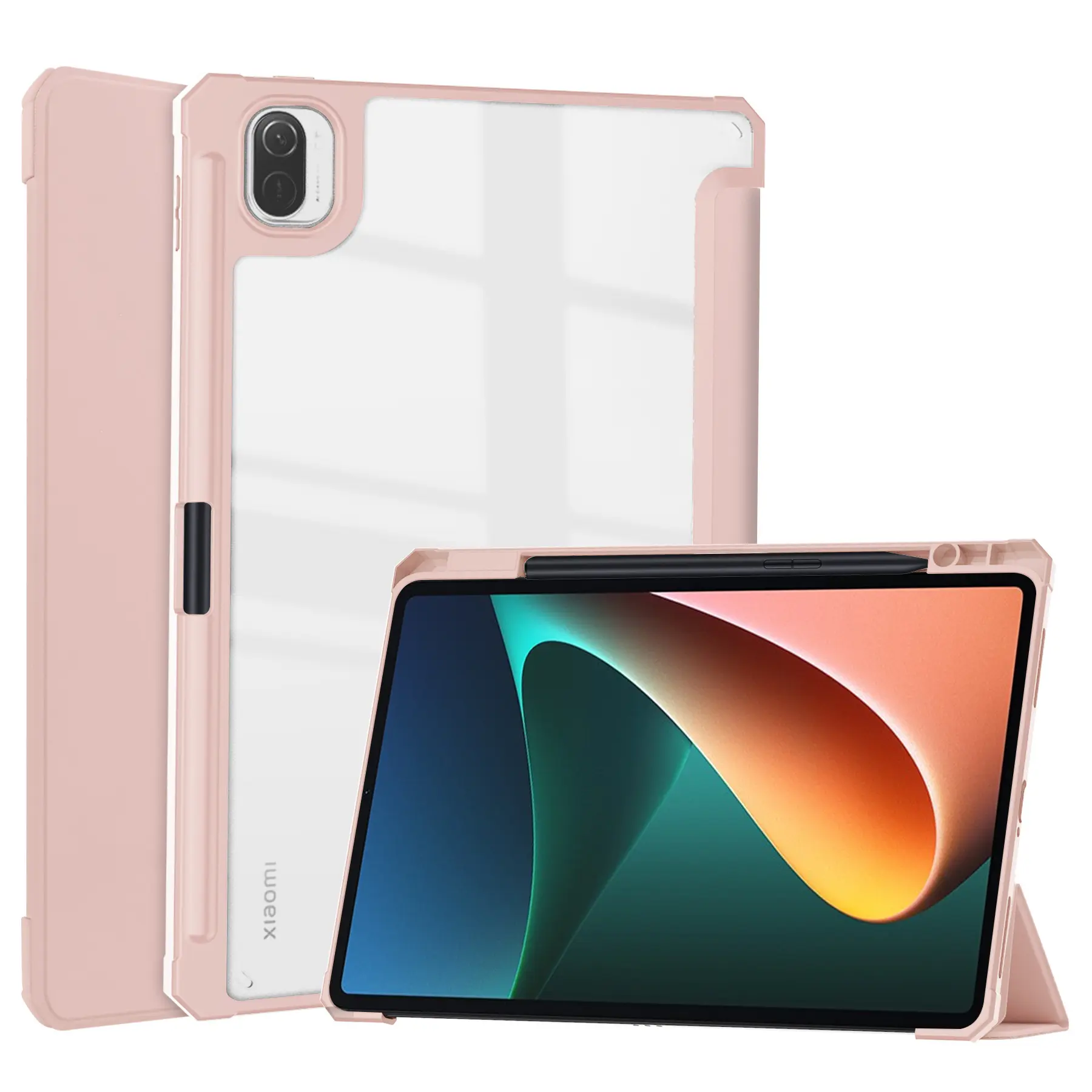 XiaoMi MiPad5 5 Pro 5 Pro 5 Pro 5G 용 스마트 태블릿 커버 하이 엔드 우아한 투명 아크릴 백 쉘 TPU Trifold 환경 친화적 인