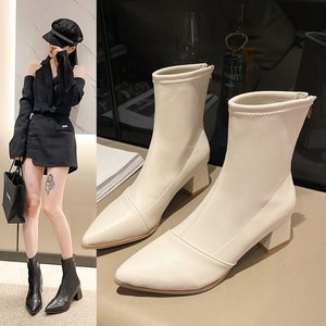 Botas Martin de tacón alto y fino con cremallera para <span class=keywords><strong>mujer</strong></span>, estilo coreano, patrón sólido, para <span class=keywords><strong>otoño</strong></span> e <span class=keywords><strong>invierno</strong></span> 2023 - Product Image 1