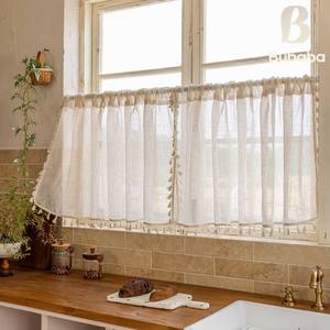 Rideaux en lin à motif bambou de style américain Bubaba, avec franges, pour petites fenêtres - Rideaux courts pour chambre à coucher - Product Image 6