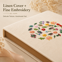 Carnet à couverture rigide brodé sur mesure, couverture en lin crème, broderie à la main colorée, fleurs sauvages, cadeau élégant fait main, OEM en gros