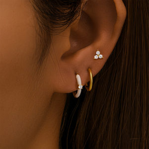 CANNER Ensemble de 3 boucles d'oreilles en argent sterling 925, triple diamant, trois zircons, trèfle, émail blanc, boucles d'oreilles créoles pour femmes - Product Image 1