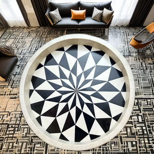 High Quality Modern Style Resin Crafts Tray Rounded Wood Bamboo Marble Inlay for Home Hotel Restaurant Bone Inlay Serving Tray - Product Image 2