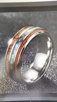Mode 8MM Bague En Acier Inoxydable Avec Bleu Vintage Opale Pierre Double Abalone Shell Incrustation pour Femmes Fiançailles Bandes De Mariage