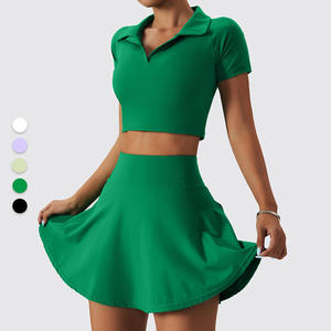 Großhandel Custom Logo 2 Stück Tennis Kleid Yoga Set Female Gym Fitness Set Sport Wear Frauen Tennis Röcke Set - Product Image 3