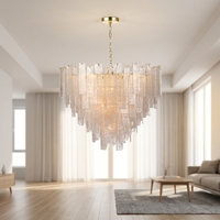 Lustre en verre doré Jingshi Lighting, panneaux givrés décalés sur un cadre annulaire, lumière de plafond pour la maison à l'éclat chaleureux