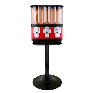 Triple Candy Vending Machine made by Metal and PC. with stand coin operated