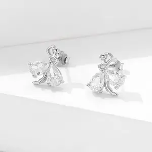 Wholesale factory price 925 sterling silver 5A zircon rose gold earstud dancing girl stud earrings