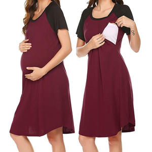 Vêtements de nuit de maternité à manches courtes et col rond, confortables et élastiques pour femmes enceintes, pour l'allaitement - Product Image 3