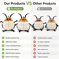 Porte-clés insecte en peluche moelleuse à poils longs, design blattes amusantes et mignonnes avec six abdominaux, vente en gros d'usine