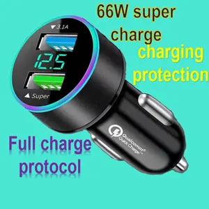 QC3.0 Baru Pengisi Daya Mobil 66W Tampilan Pengisian Daya Super Cepat Pengisi Daya Mobil USB Ganda